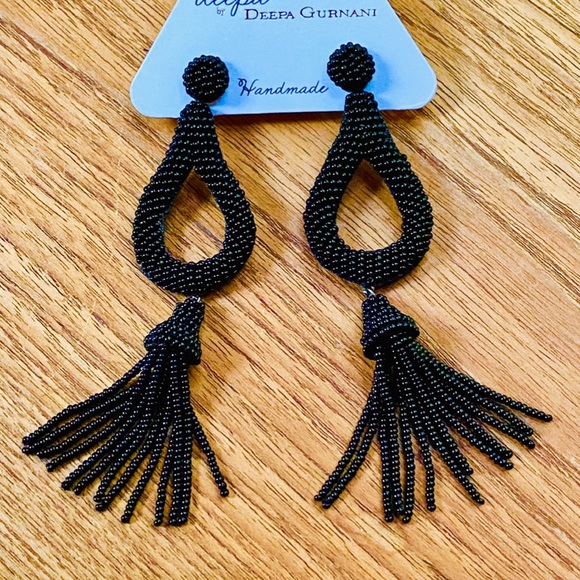 NWT Anthropologie Deepa Beaded Black Hoop Chandeliers - Picture 15 of 16